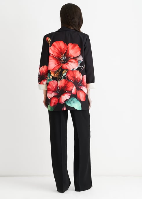 Zwarte oversized blazer met bloemenprint en contrasterende voering - Image 4