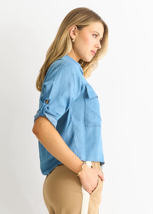 Blauw denim oversized boxy shirt - Image 3