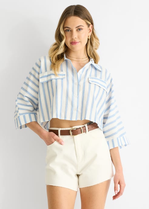 Oversized katoenen shirt met blauwe strepen - Image 2
