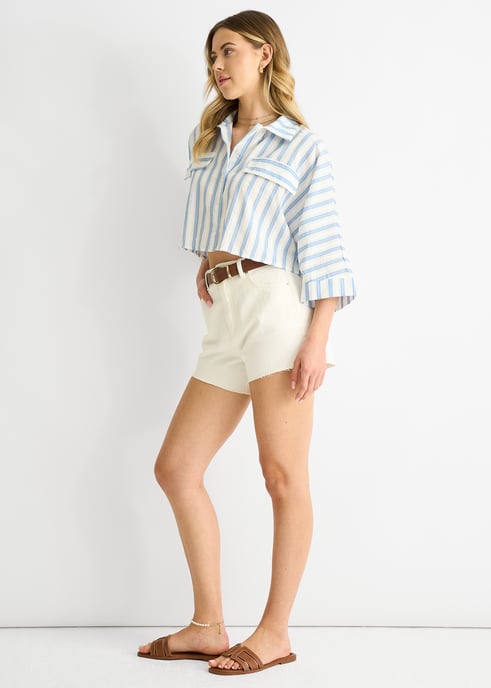 Oversized katoenen shirt met blauwe strepen - Image 3