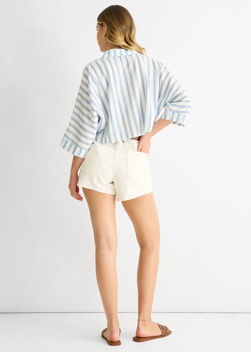 Oversized katoenen shirt met blauwe strepen - Image 4