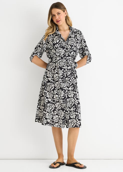 Zwarte midi-jurk met knoopsluiting en ceintuur - Image 2
