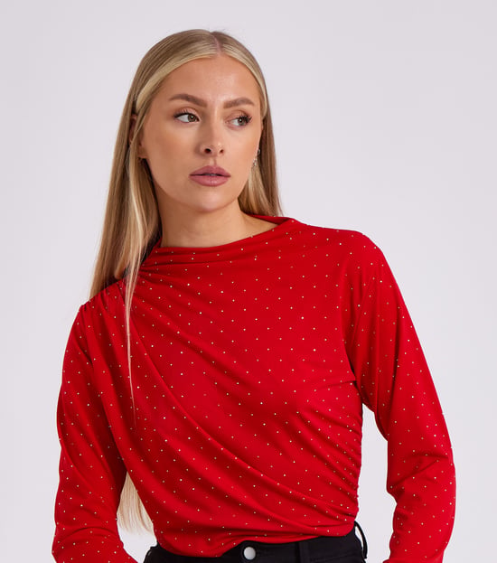 Rode Diamante Stud Cowl Front Bodysuit - Image 2