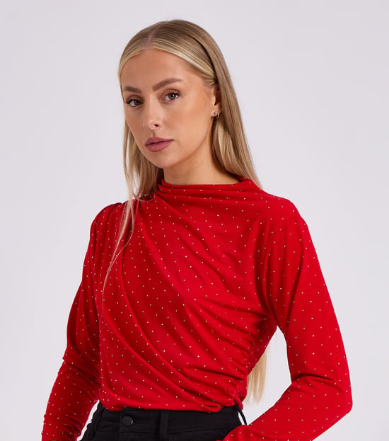 Rode Diamante Stud Cowl Front Bodysuit - Image 3