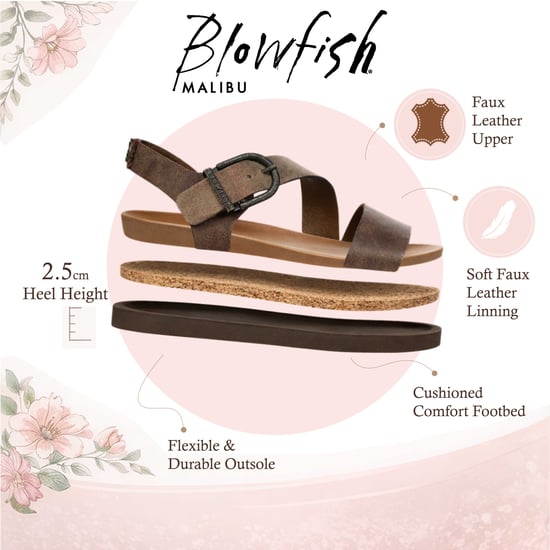 Blowfish Malibu Dames bruin zilveren voetbed met bandjes platte sandalen - Lance - Image 2