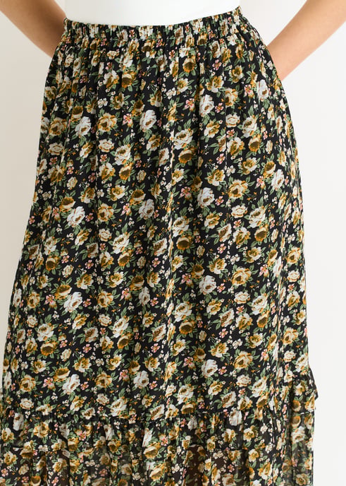 Zwarte maxi-rok met bloemenprint en glitters - Image 2