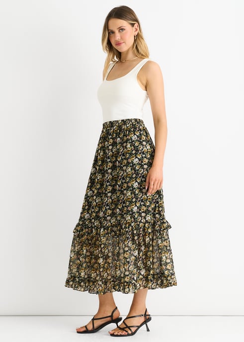 Zwarte maxi-rok met bloemenprint en glitters - Image 3