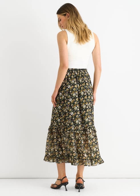 Zwarte maxi-rok met bloemenprint en glitters - Image 4