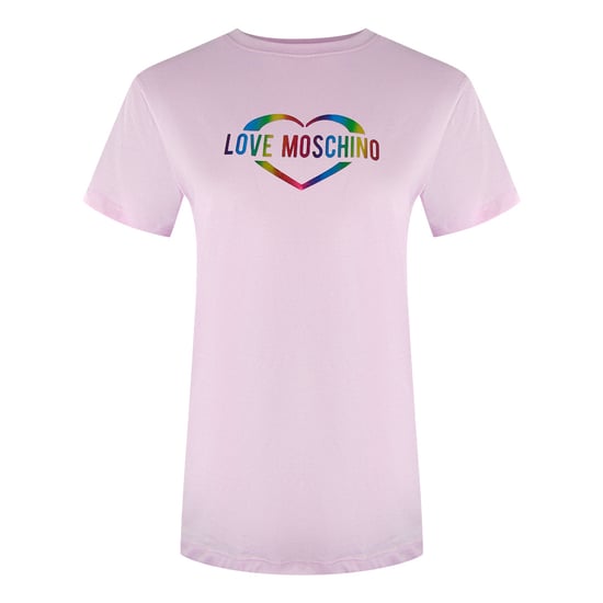 Love Moschino Multi Colour Heart Logo Pink T-shirt - Image 1