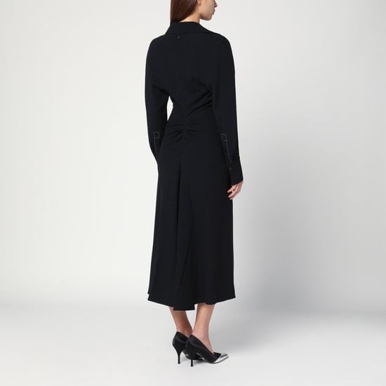 Zwarte Satin Midi Kraagjurk - Image 2