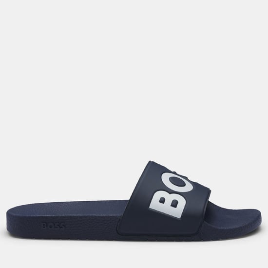 Boss Aryeh herenslippers, Italiaans gemaakt, met groot logo in donkerblauw. - Image 1