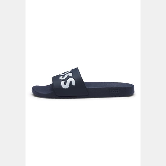 Boss Aryeh herenslippers, Italiaans gemaakt, met groot logo in donkerblauw. - Image 2