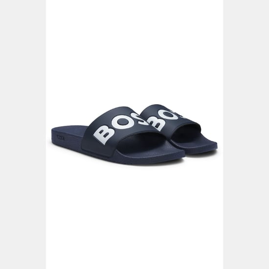 Boss Aryeh herenslippers, Italiaans gemaakt, met groot logo in donkerblauw. - Image 3