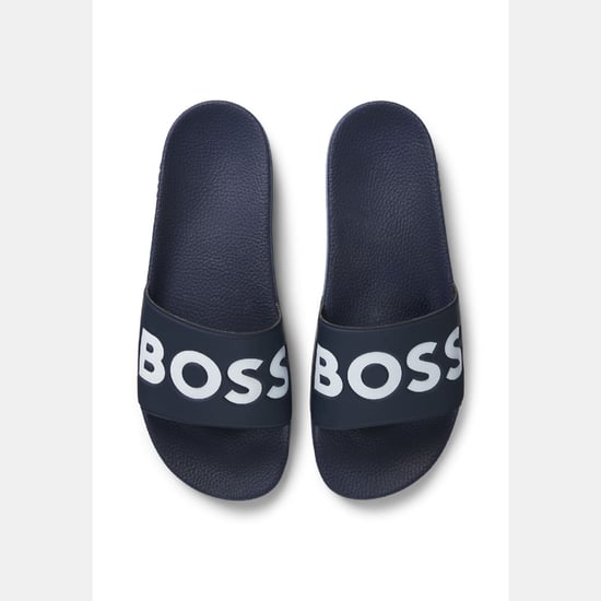 Boss Aryeh herenslippers, Italiaans gemaakt, met groot logo in donkerblauw. - Image 6