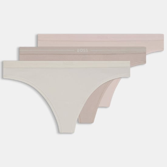 Dames Boss 3-pack stringtanga's met logo en tailleband in diverse kleuren. - Image 1