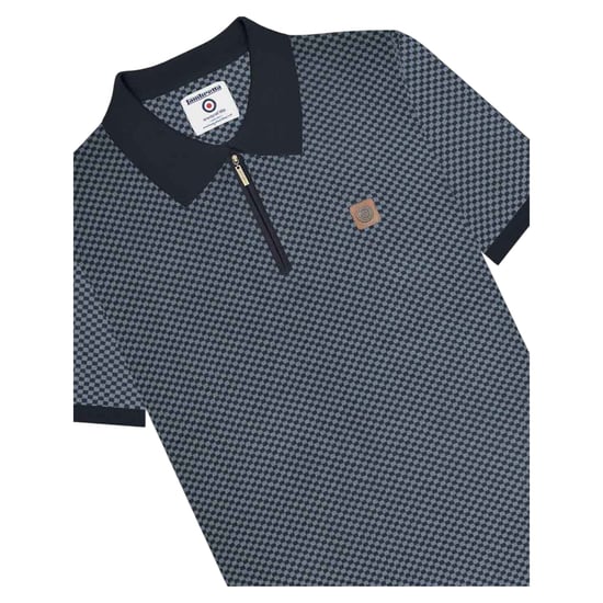 Lambretta Heren Gebreide Kwart Rits Poloshirt (Marineblauw) - Image 3