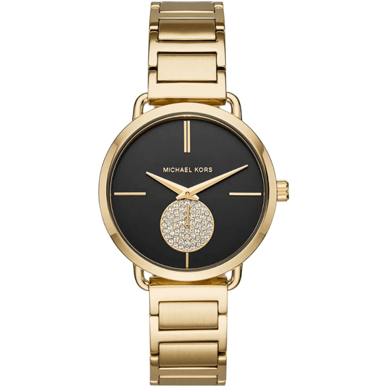 Michael Kors Portia MK3788 Dames 36,5 mm Gouden RVS Horloge met Zwarte Wijzerplaat - Image 1