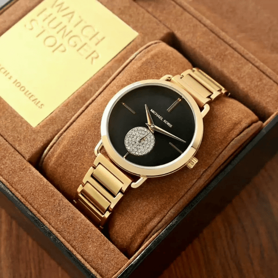 Michael Kors Portia MK3788 Dames 36,5 mm Gouden RVS Horloge met Zwarte Wijzerplaat - Image 6