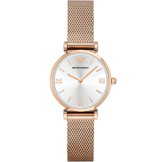Emporio Armani AR1956 Gianni T-Bar Dames Roze Goud Mesh Horloge - Image 1
