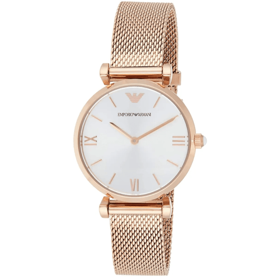 Emporio Armani AR1956 Gianni T-Bar Dames Roze Goud Mesh Horloge - Image 3