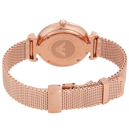 Emporio Armani AR1956 Gianni T-Bar Dames Roze Goud Mesh Horloge - Image 4