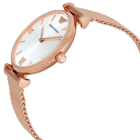 Emporio Armani AR1956 Gianni T-Bar Dames Roze Goud Mesh Horloge - Image 6