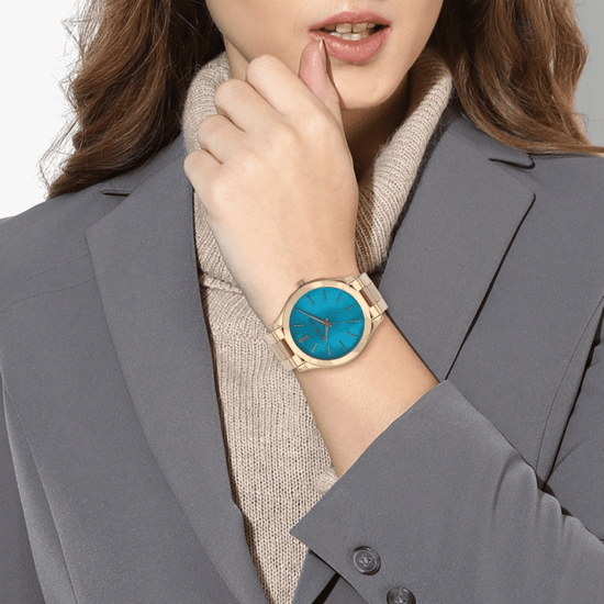 Michael Kors MK3492 Slim Runway 42mm Gouden Roestvrij Stalen Dameshorloge Blauw Wijzerplaat - Image 6