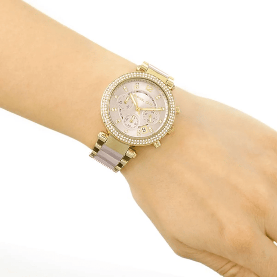 Michael Kors Parker MK6326 Roze Wijzerplaat Dameshorloge 39mm Gouden Roestvrij Staal - Image 6