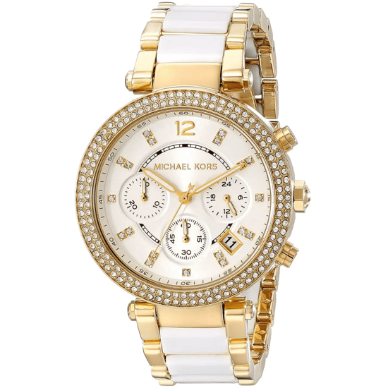 Michael Kors Parker MK6119 Dames Twee-Tonige Chronograaf Horloge 39 mm Goud & Wit - Image 3