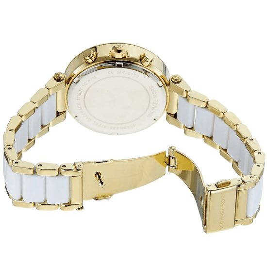 Michael Kors Parker MK6119 Dames Twee-Tonige Chronograaf Horloge 39 mm Goud & Wit - Image 4
