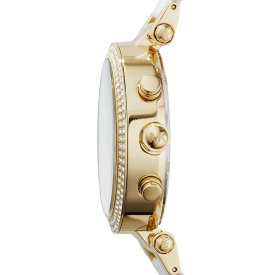 Michael Kors Parker MK6119 Dames Twee-Tonige Chronograaf Horloge 39 mm Goud & Wit - Image 5