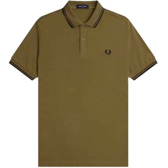 Fred Perry Herenpoloshirt met dubbele kraag (Zwart/Kaki Groen) - Image 1