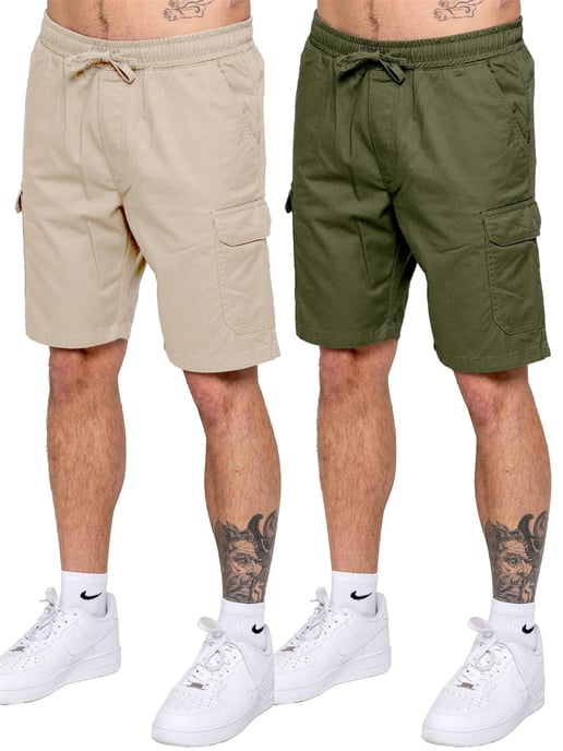 Kruze | 2-Pack Heren Cargo Shorts - BLK/LTGREY - Image 1