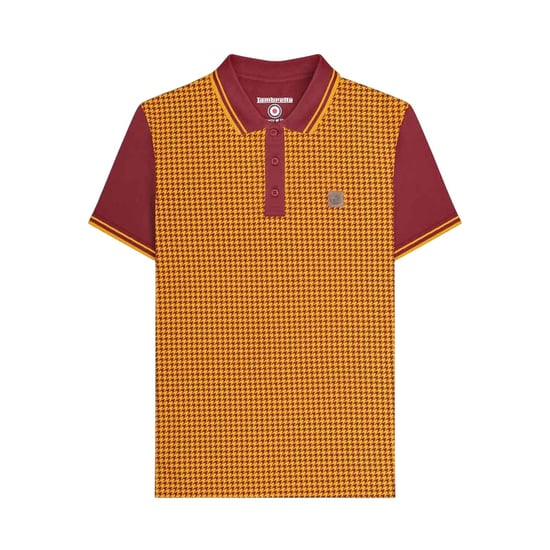 Lambretta Heren Houndstooth Polo Shirt (Bordeaux/Geel) - Image 1