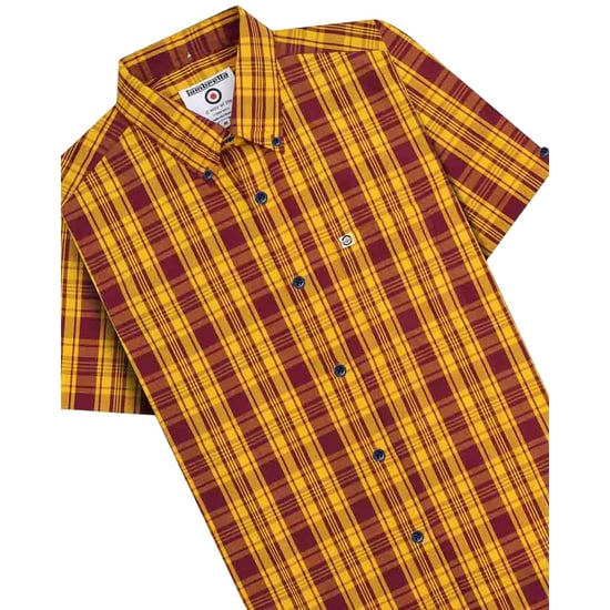 Lambretta Unisex Volwassen Geruite Overhemd (Bordeaux/Goud) - Image 3