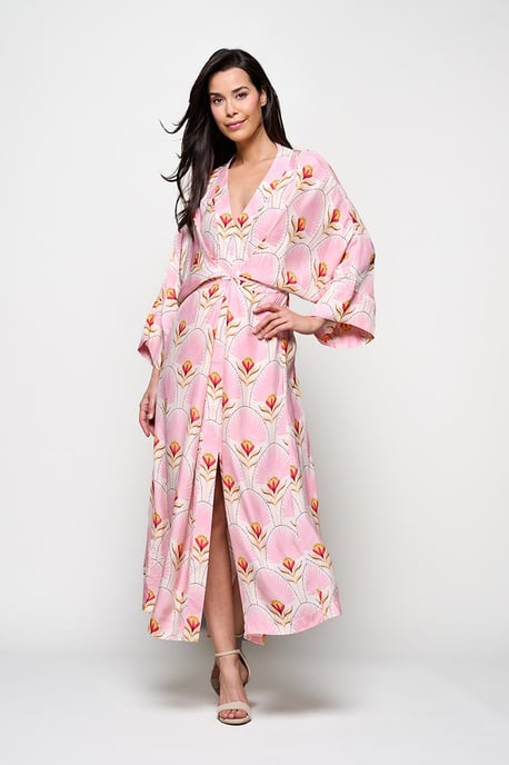 Caroline Tensen Islay Kimono Jurk Lichtroze / Multi - Image 1
