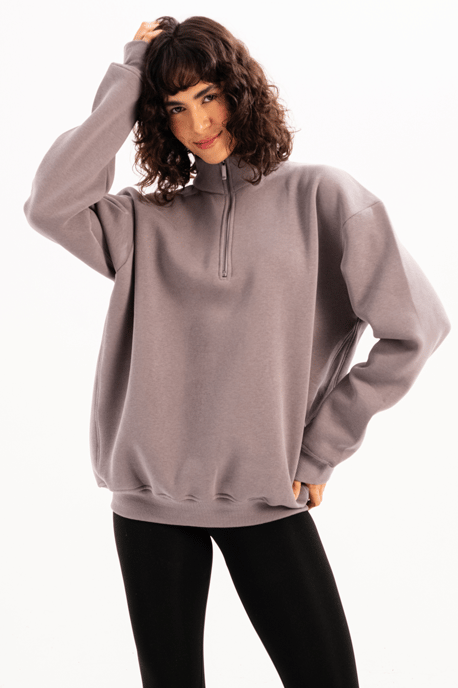 JUSTEVER Oversized Fit Opstaande Kraag Halve Rits Grijze Dames Sweatshirt - Cass - Image 3