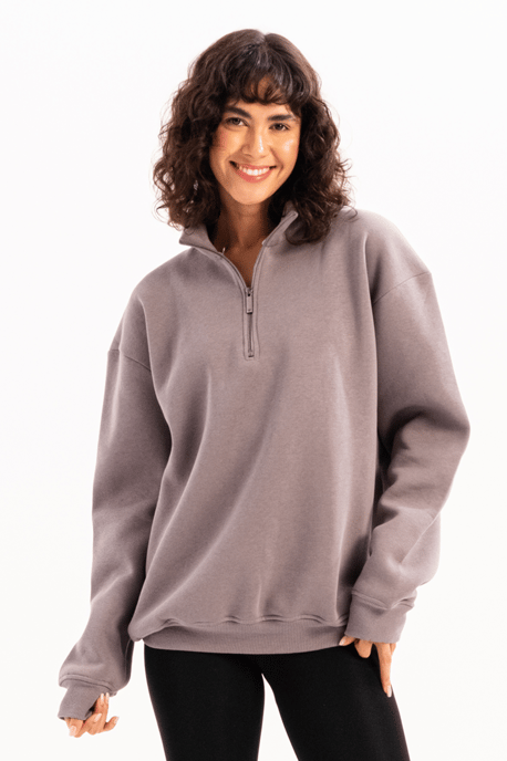 JUSTEVER Oversized Fit Opstaande Kraag Halve Rits Grijze Dames Sweatshirt - Cass - Image 4