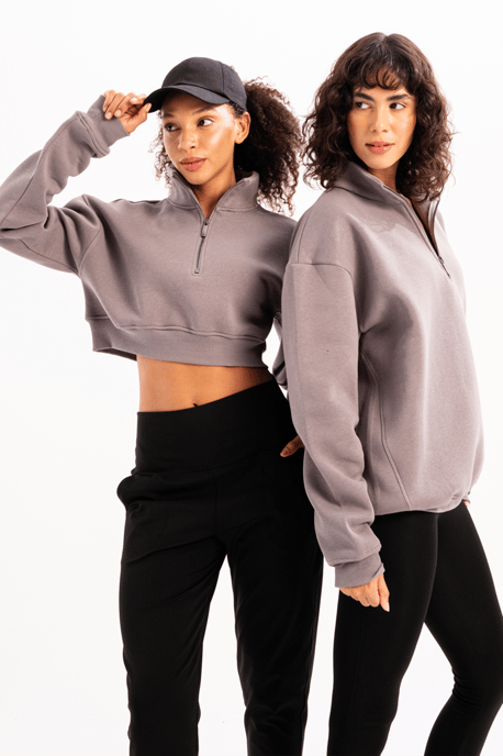 JUSTEVER Oversized Fit Opstaande Kraag Halve Rits Grijze Dames Sweatshirt - Cass - Image 6