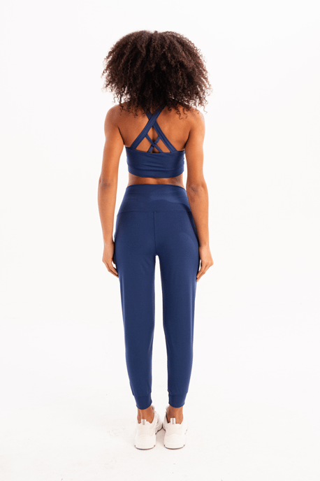 JUSTEVER High Waist Elastic Pocket Relaxed Cut Slimming Jogger Navy Blue Women's Sweatpants - Beat - Image 3
