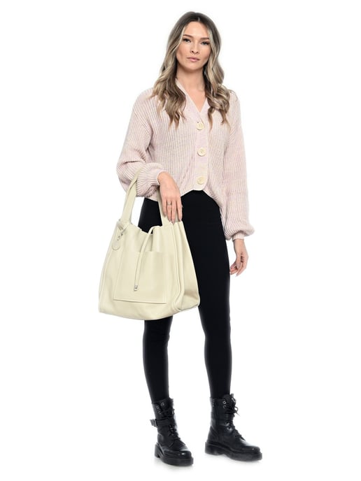 Isabella Rhea Beige Rundleer Tas - Image 5