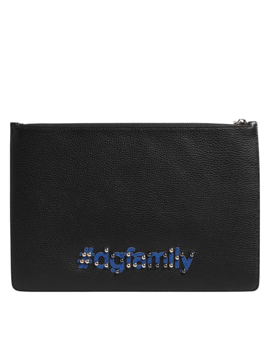 Dolce & Gabbana Zwarte Lederen #DGFAMILY Versierde Herentasje - Image 4
