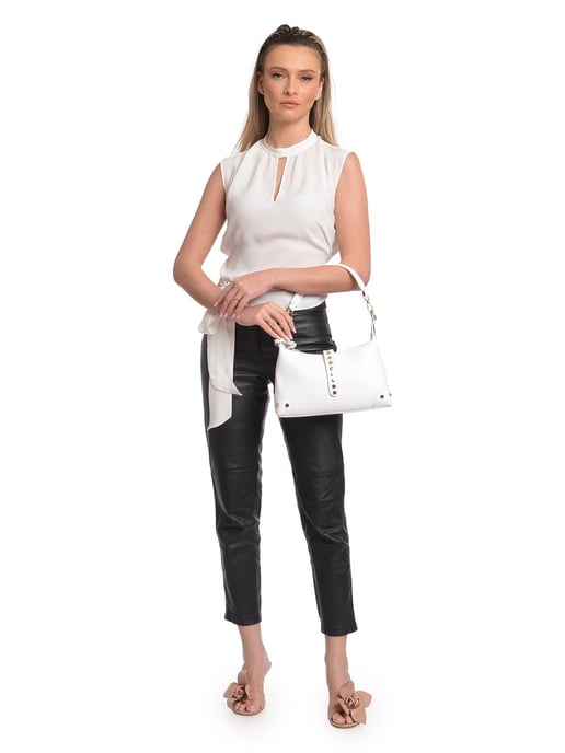 Anna Luchini Wit Rundleer Tas - Image 5