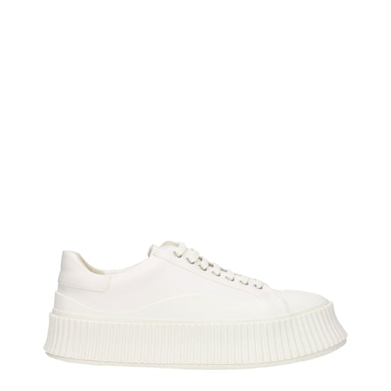 Jil Sander Witte Fabric Platform Sneakers - Image 1