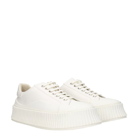 Jil Sander Witte Fabric Platform Sneakers - Image 2