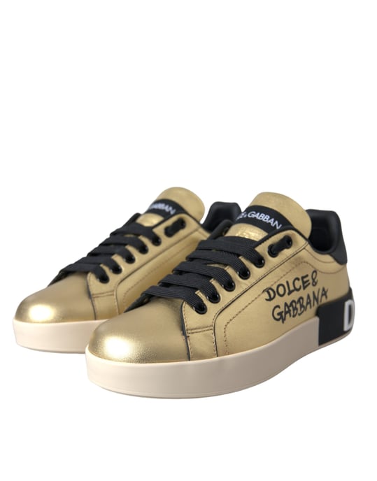 Dolce & Gabbana Gouden Portofino Kalfskleren Sneakers Dames Schoenen - Image 3