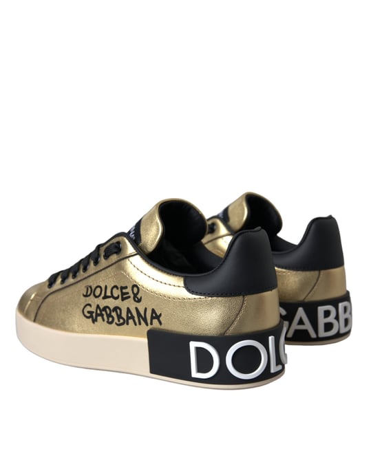 Dolce & Gabbana Gouden Portofino Kalfskleren Sneakers Dames Schoenen - Image 4