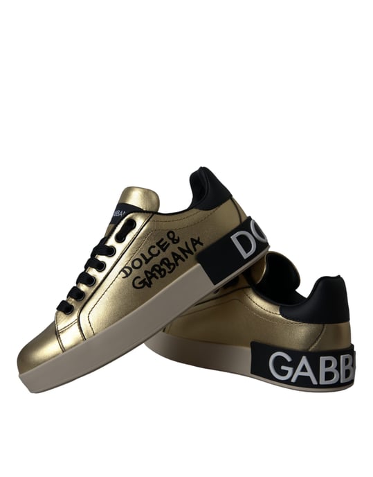 Dolce & Gabbana Gouden Portofino Kalfskleren Sneakers Dames Schoenen - Image 6