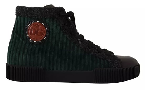 Dolce & Gabbana Groene Corduroy Hoge Sneakers Heren Casual Schoenen - Image 2