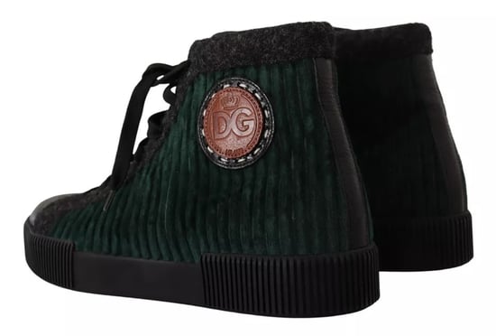 Dolce & Gabbana Groene Corduroy Hoge Sneakers Heren Casual Schoenen - Image 4